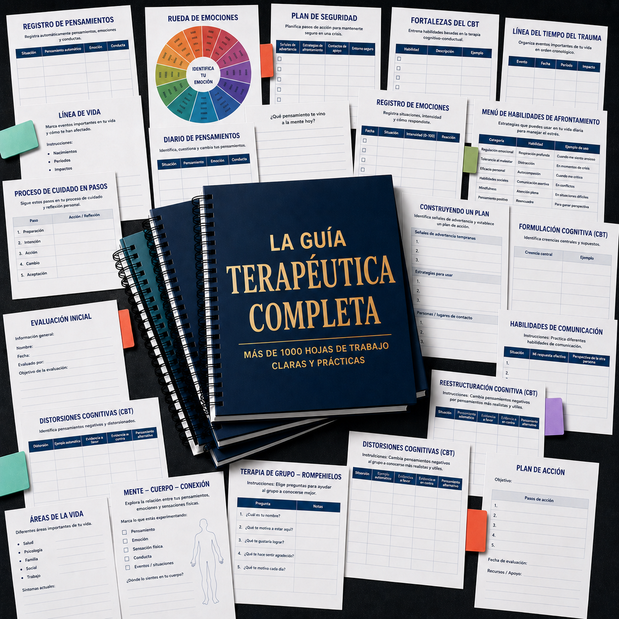 Kit completo de herramientas terapéuticas — + 1.000 hojas de trabajo listas para usar en sesiones de terapia